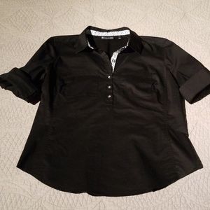 4/$25 Black cotton shirt with white detail S
